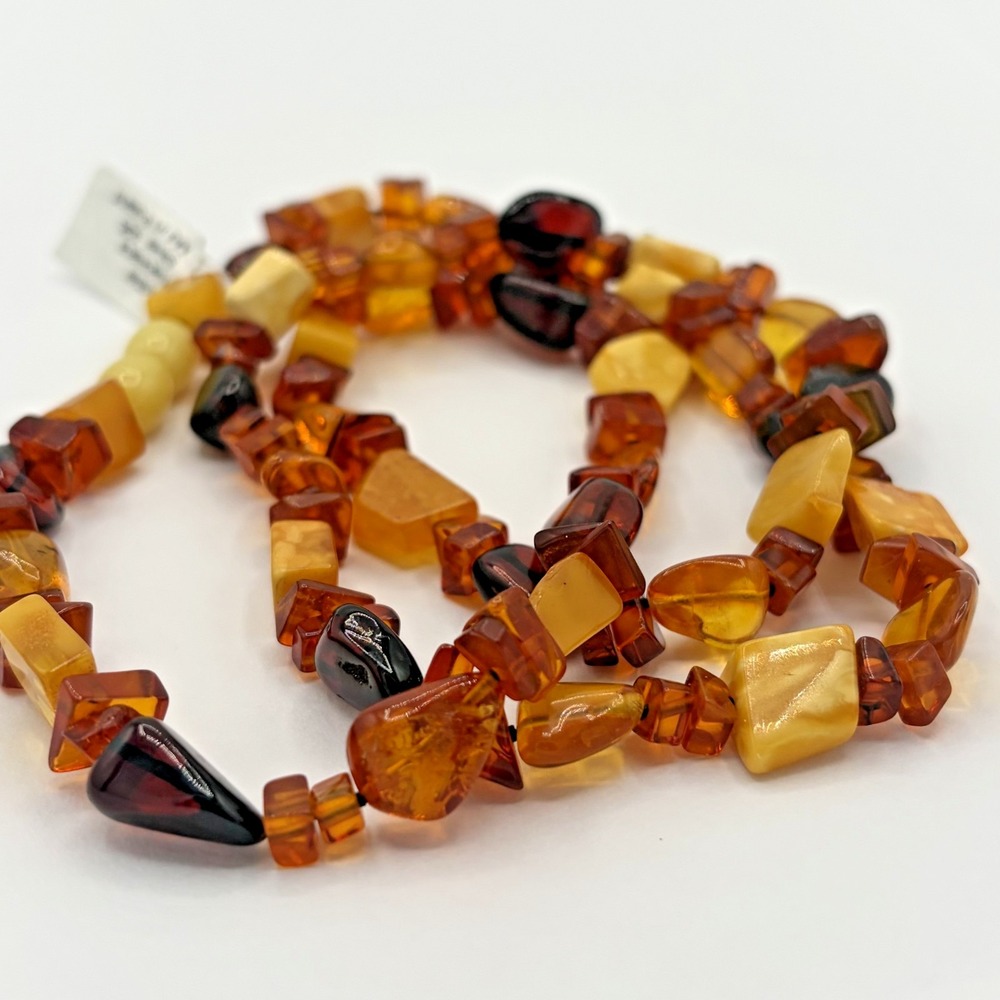 Genuine Baltic Amber Tumbled Nugget Necklace Multi Color Poland 925 Silver 26"